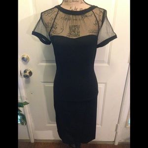 NWOT Beautiful Black Midi w/ See Through Mesh Neck